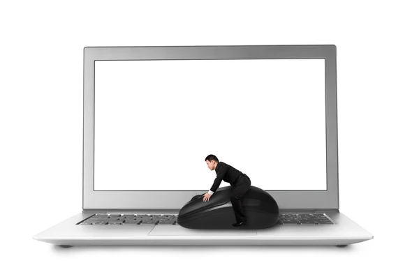 Businessman de echitatie mouse-ul pe notebook — Fotografie, imagine de stoc