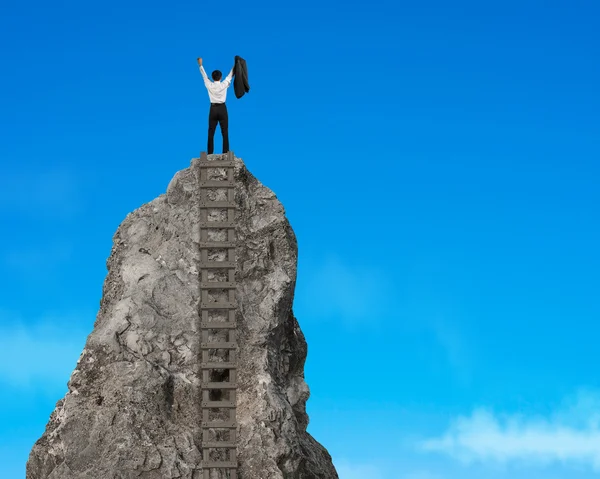 Cheering on top of rocky mountain — Stock Photo, Image