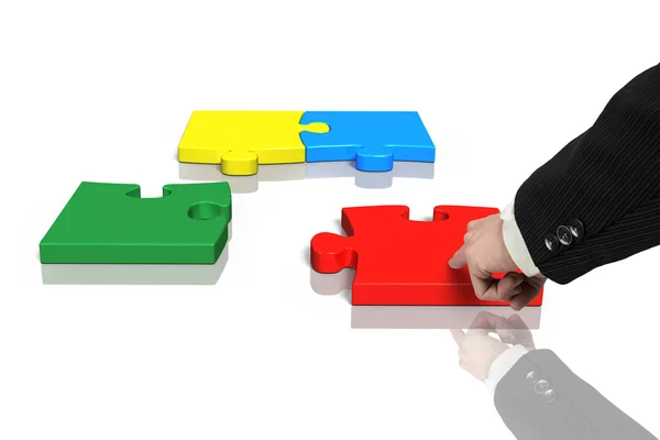 Zusammenfügen von vier Puzzles mit Reflexion — Stockfoto