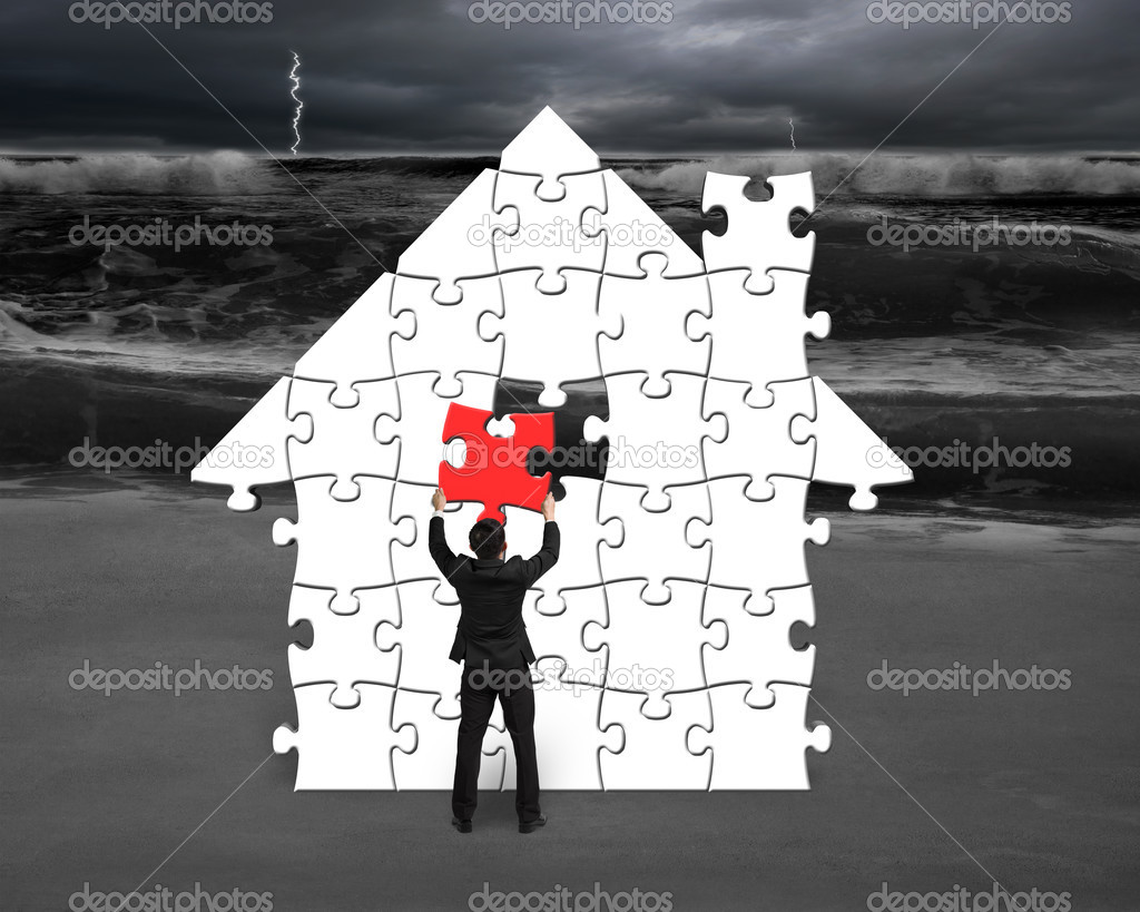 Put red puzzle into house shape for bad situation
