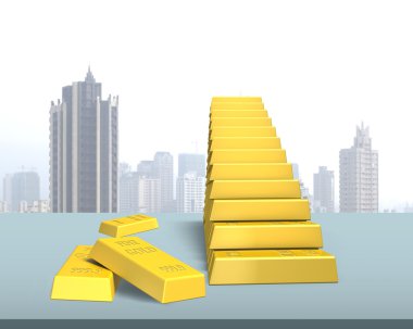 Masanın üstüne istif merdivenler altın barlar