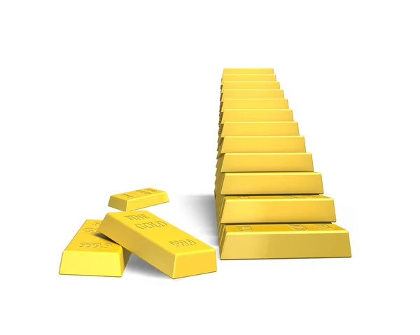 화이트에 고립 된 계단 형태로 쌓인 금 괴 — 스톡 사진