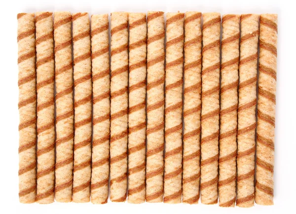 Striped wafer tubules with a chocolate cream — Stock Photo, Image