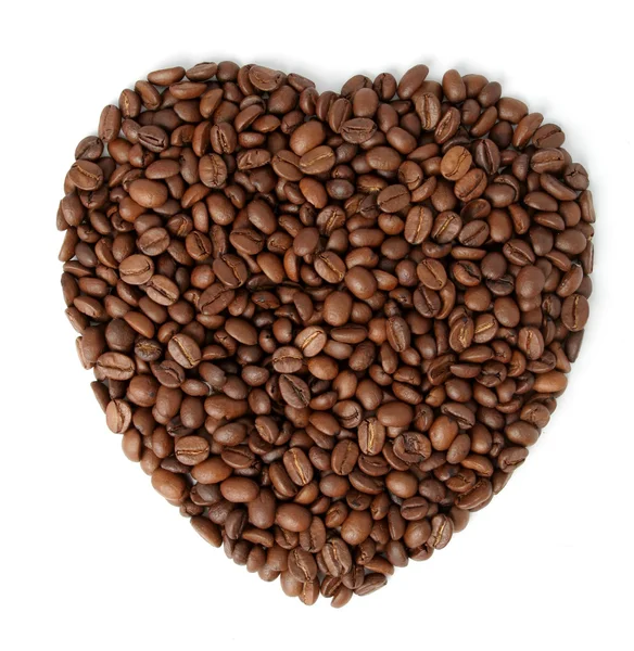 The fried grains of coffee in the form of heart — Stock Photo, Image