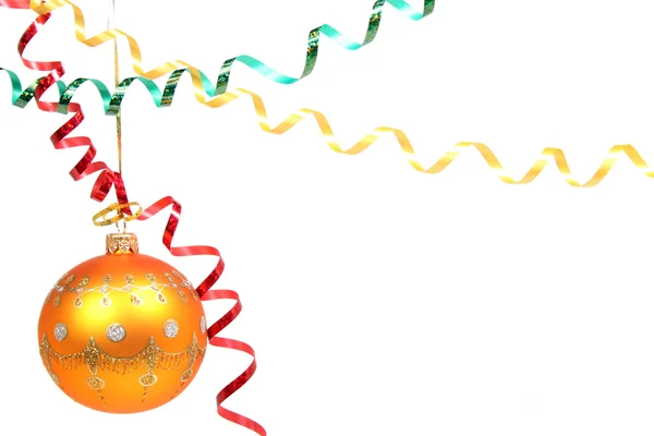 Yellow celebratory sphere and multi-coloured streamer 3 — Stock Photo, Image