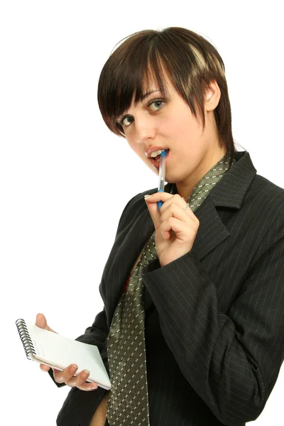 Friendly businesswoman with notebook — Stock Photo, Image