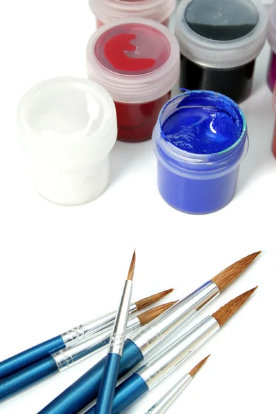 Set of new brushes and gouache paints — Stock Photo, Image