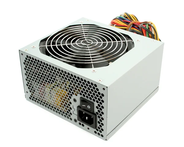 Computer power supply with fan and wires — Stock Photo, Image