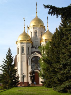 Kind on an orthodox temple of all sacred in Volgograd in summer clipart