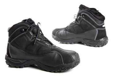 İki siyah erkek Kış beyaz çizmeler