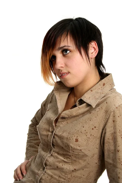 De brunette meisje met een peinzende gezicht — Stockfoto