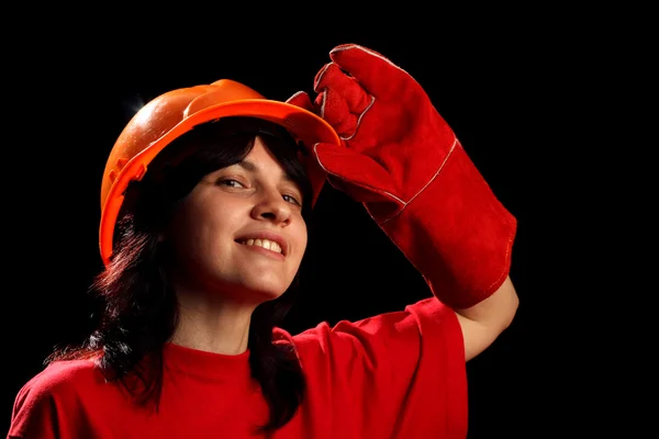 Jonge vrouw met helm — Stockfoto