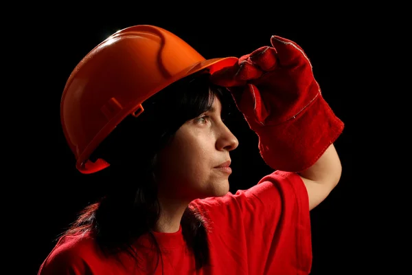 Jonge vrouw met helm — Stockfoto