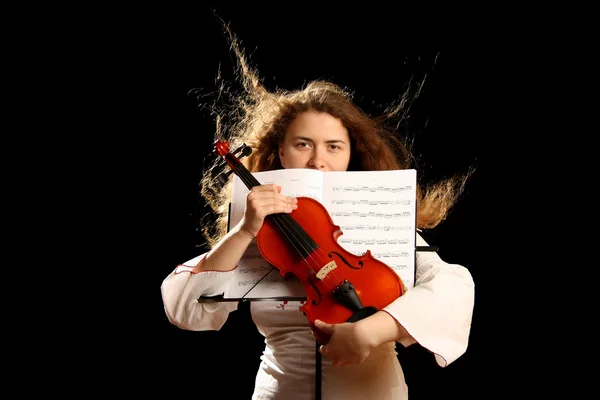 Girl violinist and pult — Stock Photo, Image