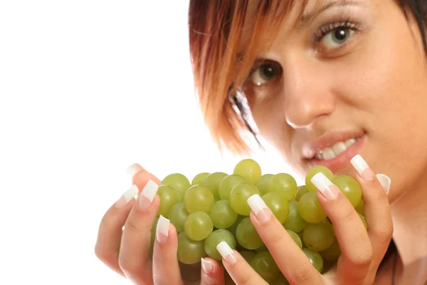 Beautiful girl with green grape — Stock Photo, Image