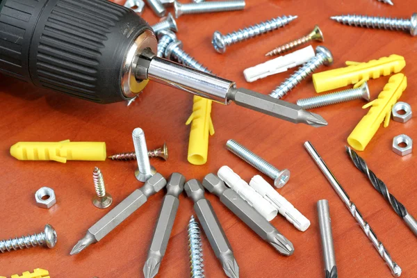 Drills, screws & Plugs — Stock Photo, Image