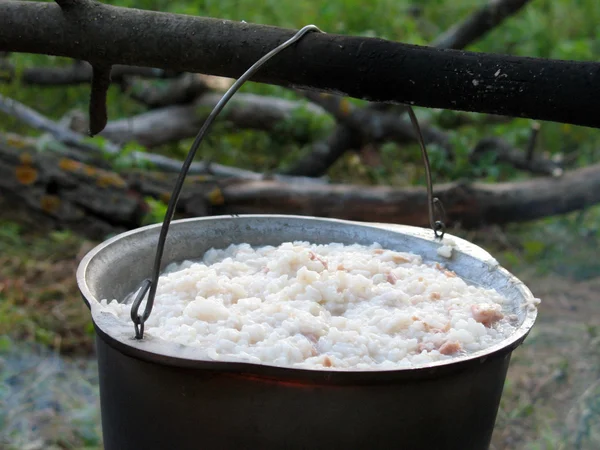 Marching kettle with a boiled rice — Stock Photo, Image