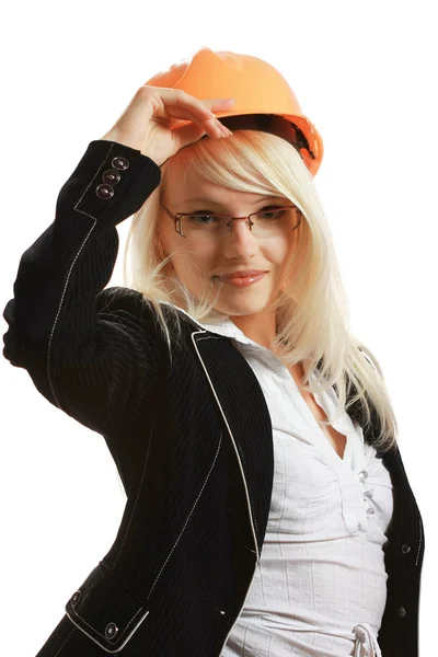 Attractive female architect in hardhat — Stock Photo, Image