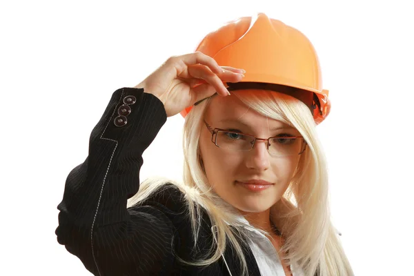 Attractive female architect in hardhat — Stock Photo, Image