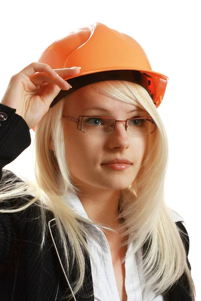 Attractive female architect in hardhat — Stock Photo, Image