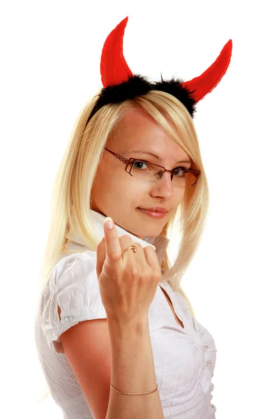 Cute little devil with horns — Stock Photo, Image