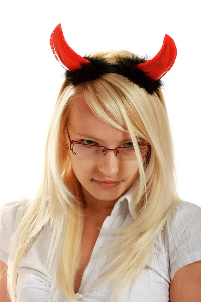 Cute little devil with horns — Stock Photo, Image