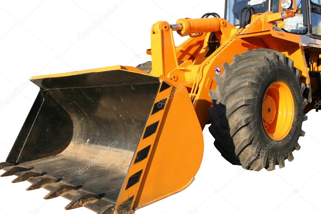 Bucket of the heavy building bulldozer of yellow color