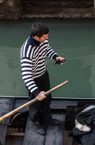 Gondolier Checking his Mobile Phone — Stock Photo, Image