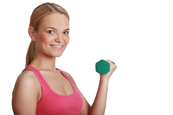 Jonge vrouw met dumbbell — Stockfoto