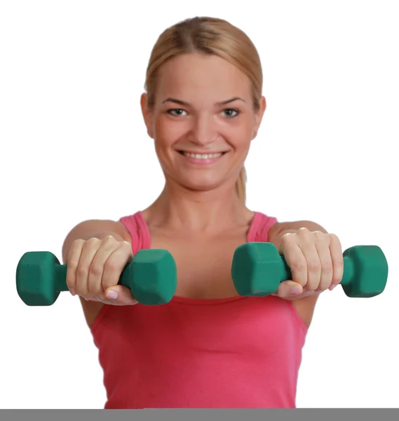 Woman with Dumbbells — Stock Photo, Image