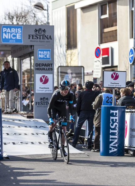 Cyklisten Ian Boswell- Paris Nice 2013 Prolog i Houilles - Stock-foto