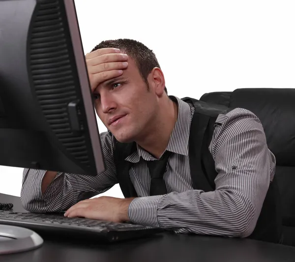 Unhappy Young Man in Front of the Computer — Stock Photo, Image