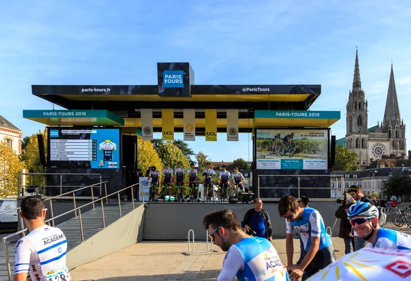Chartres Francia Ottobre 2019 Team Wanty Gobert Cycling Sul Podio — Foto Stock