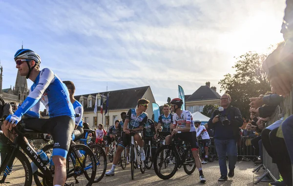 Chartres Francia Octubre 2019 Ciclistas Varios Equipos Esperando Subir Podio — Foto de Stock