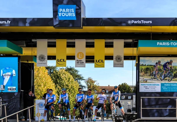 Chartres Франція Жовтня 2019 Israel Cycling Academy Знаходиться Подіумі Шартрі — стокове фото