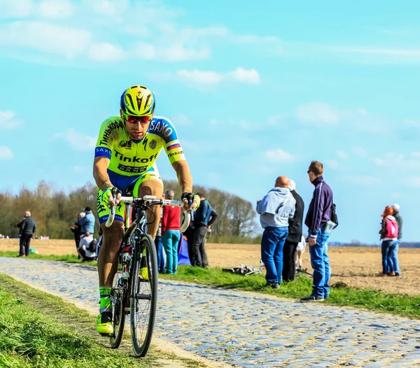 Carrefour Arbre Franciaország 2015 Április Dán Kerékpáros Michael Morkov Tinkoff — Stock Fotó