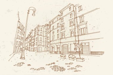Roma, İtalya 'daki sokak manzarasının vektör çizimi.