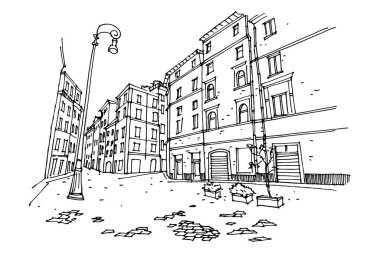 Roma, İtalya 'daki sokak manzarasının vektör çizimi.