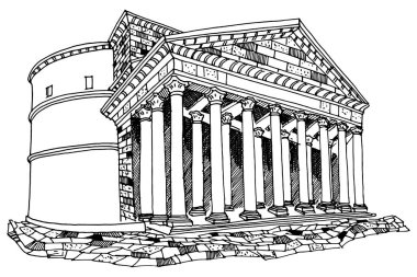 Pantheon 'un vektör çizimi. Roma. İtalya.