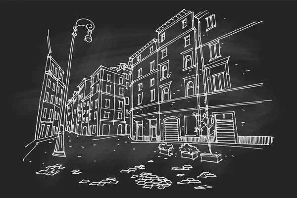 Roma, İtalya 'daki sokak manzarasının vektör çizimi.