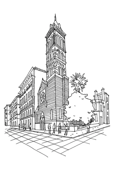 意大利罗马的圣保罗教堂 美国教堂 内的圣保罗堂的矢量草图 — 图库照片