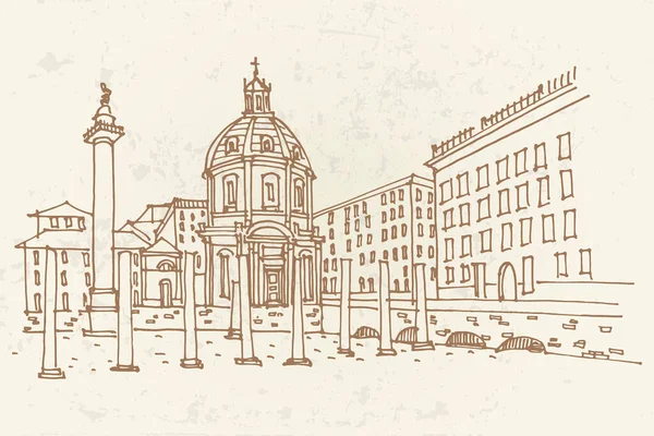 Santa Maria di Loreto ve Roma forumunun kalıntıları Roma, İtalya.