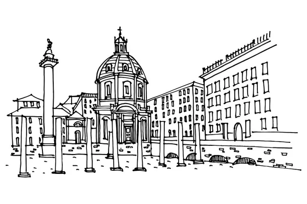 Santa Maria di Loreto ve Roma forumunun kalıntıları Roma, İtalya.