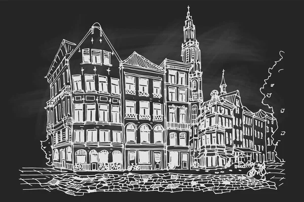 Antwerpen, Belçika 'daki sokak sahnesinin vektör çizimi.