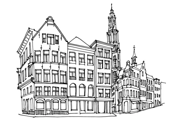Векторный Скетч Уличной Сцены Антверпене Бельгия — стоковое фото