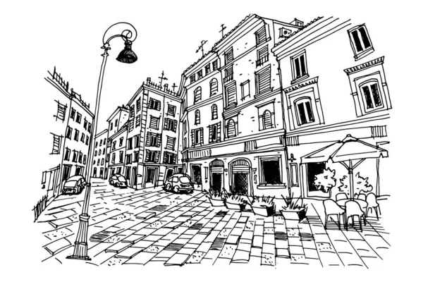 Vector Sketch Street Scene Rome Italy — Stock Photo, Image