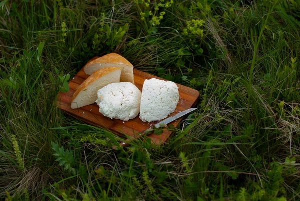 Ökologisches Produkt Bergkäse Ziegen Und Schafskäse Ein Naturprodukt Der Hochlandwiesen Stockfoto