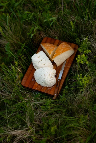 Ecologisch Product Bergkaas Geiten Schapenkaas Een Natuurlijk Product Van Hooglandweiden Rechtenvrije Stockfoto's