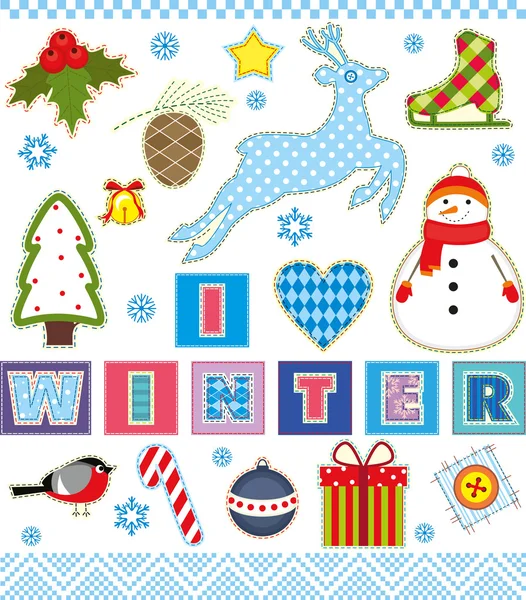 Winter instellen textiel element — Stockvector