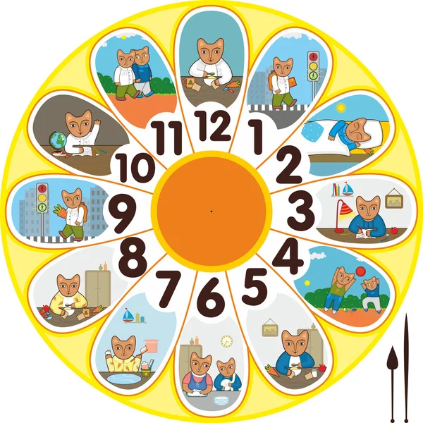 Clock Cat Schoolchild — Stock Vector